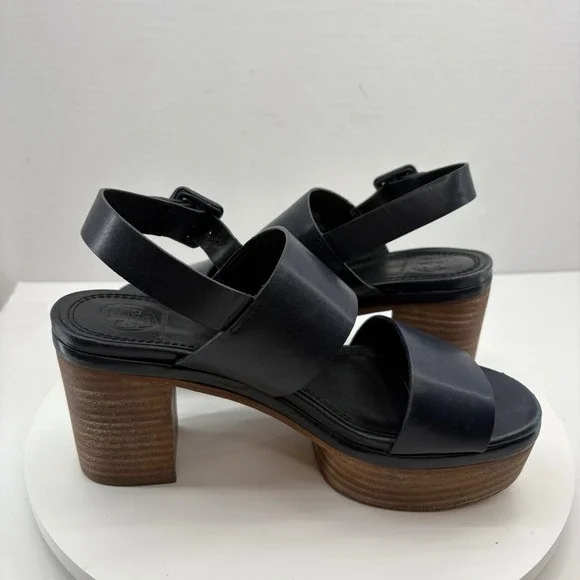 Tory Burch Solana Platform Sandals‎ Women's Size 5.5 Navy Blue Leather Strap - Picture 4 of 16